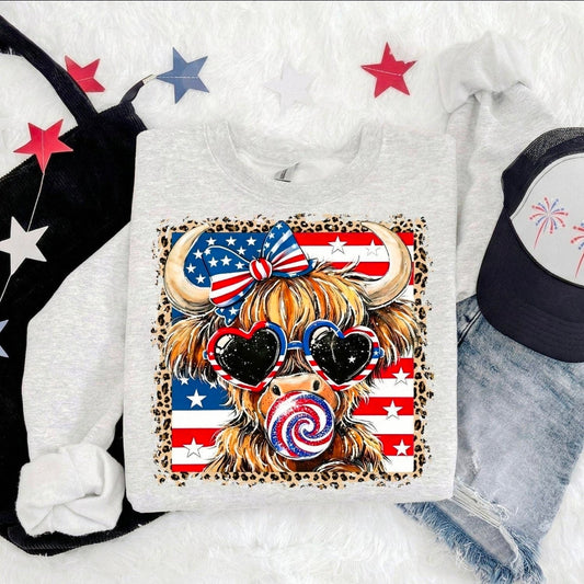 Patriotic Highland Cow (Transfer)
